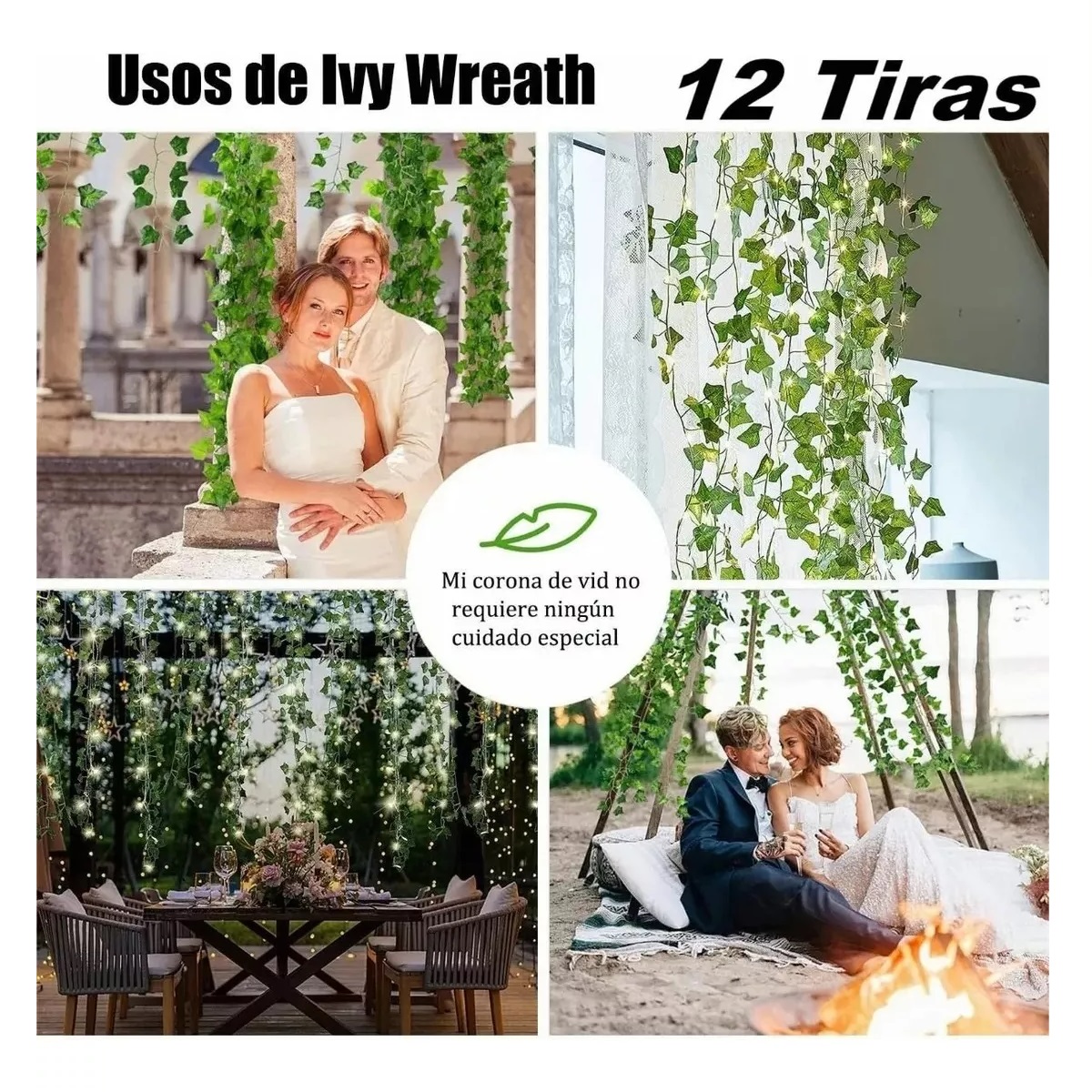 Kit Plantas Artificiales Hiedra Decorativa De 2.2m, 12 Tiras