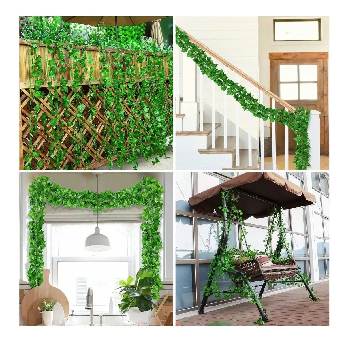 Kit Plantas Artificiales Hiedra Decorativa De 2.2m, 12 Tiras