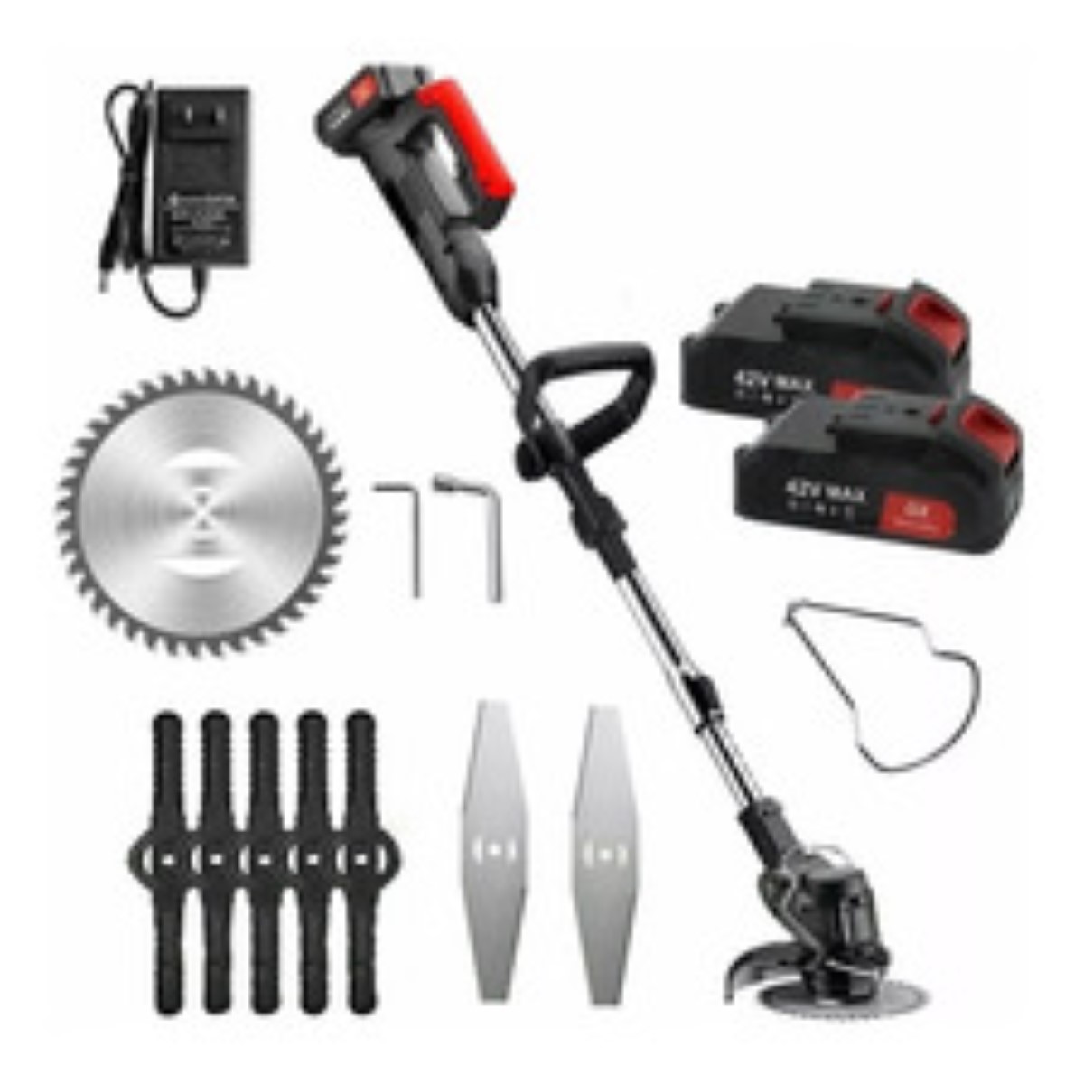 Desbrozadora Eléctrica Inalambrica De Césped 36v Con 2 Baterías Negro