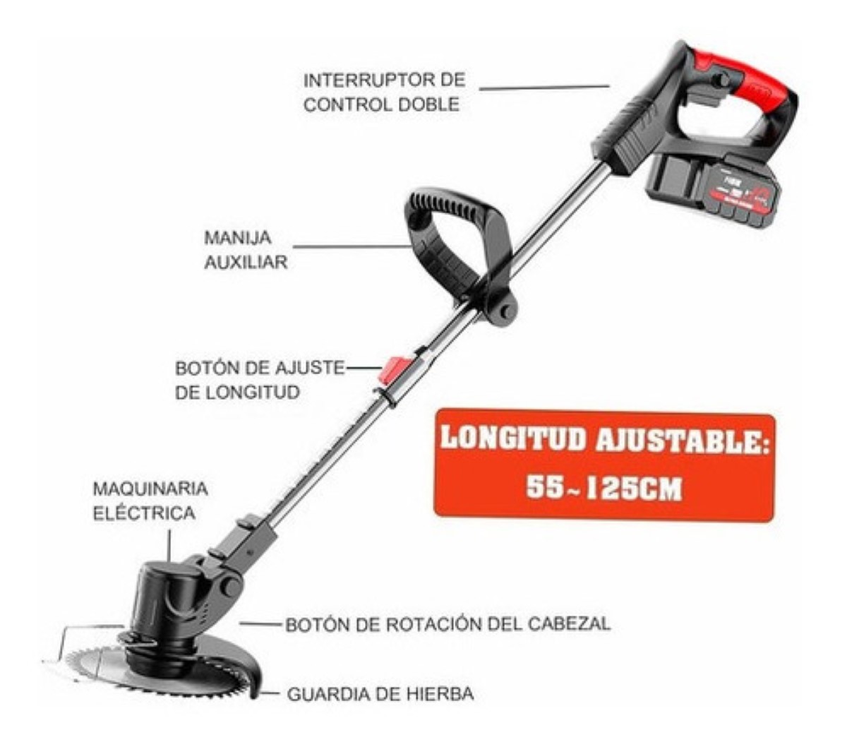 Desbrozadora Eléctrica Inalambrica De Césped 36v Con 2 Baterías Negro