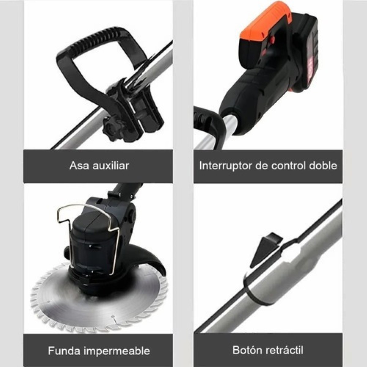 Desbrozadora Eléctrica Inalambrica De Césped 36v Con 2 Baterías Negro