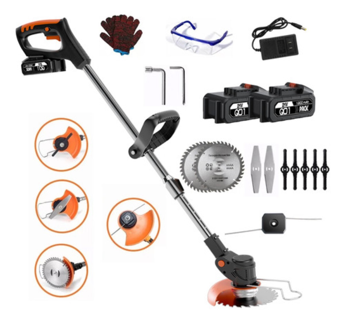 Desbrozadora Inalámbrica Electrica Podadora Cortadora Pasto Negro/Naranja .
