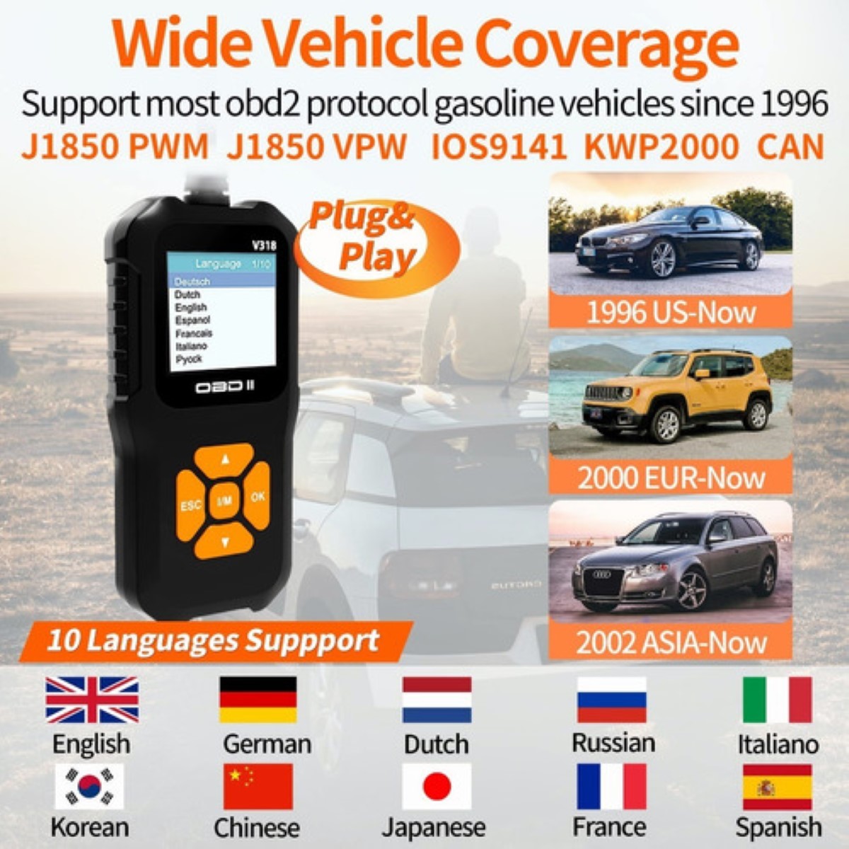 Escaner Automotriz Obd2 Can O2 Sensor I/m Leer Borrar Código Negro  botones naranjas 