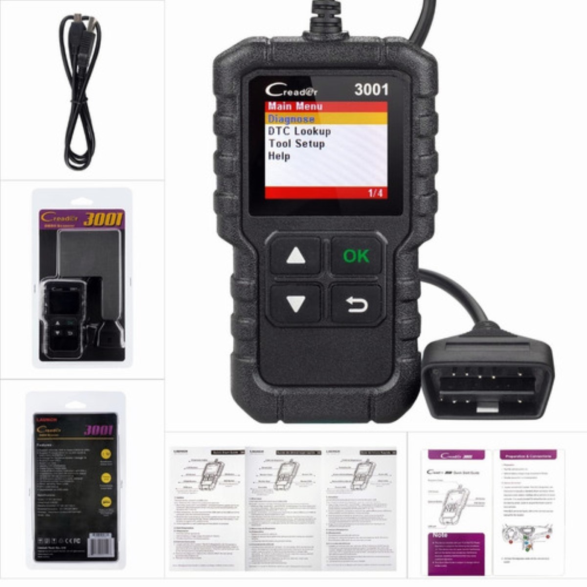 Launch Creader 3001 Escaner Automotriz Obd2 Multimarca Motor Negro 