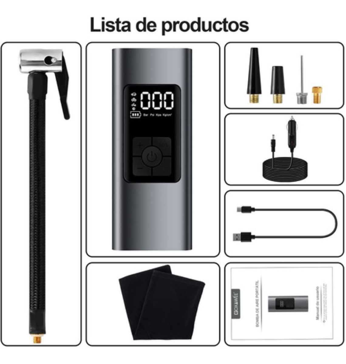 Bomba De Aire Eléctrica Inflador Llantas Portatil Para Auto Negro