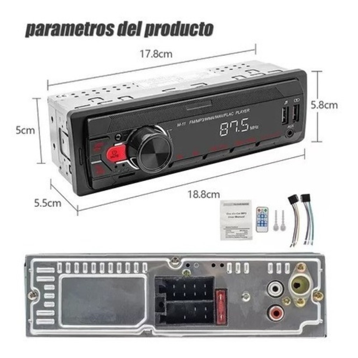 Bluetooth Manos Libres USB FM Aux Radio MP3 Reproductor Integrado