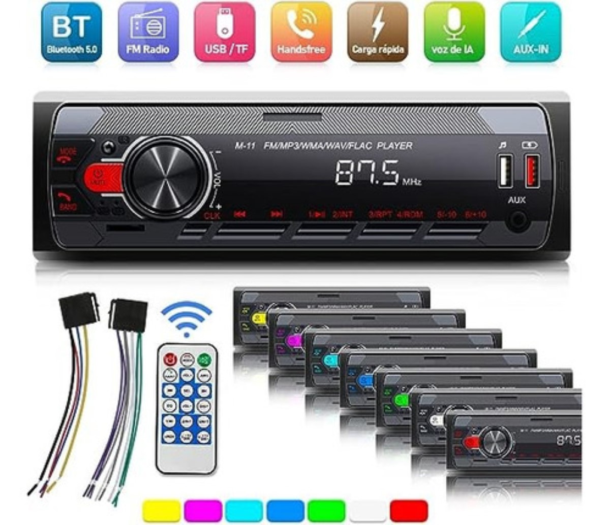 Auto Estereo Bluetooth Mp3 Radio Manos Libres Aux Fm Sd Usb Negro