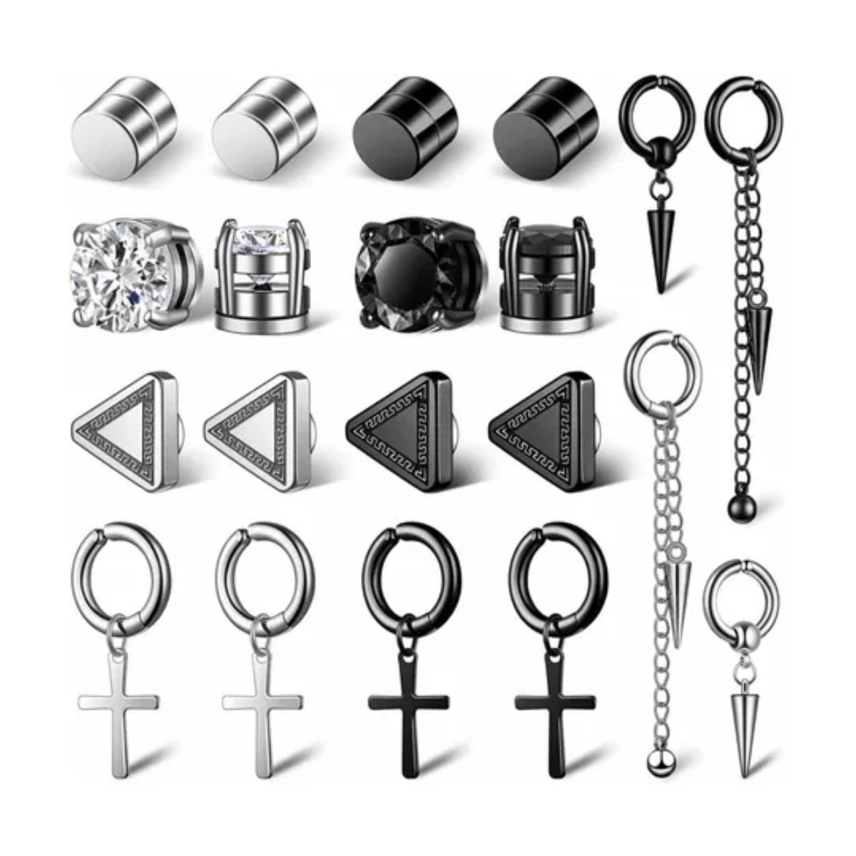 10 Pares Aretes Hombre Falsos Piercing Imán Arracadas Acero 