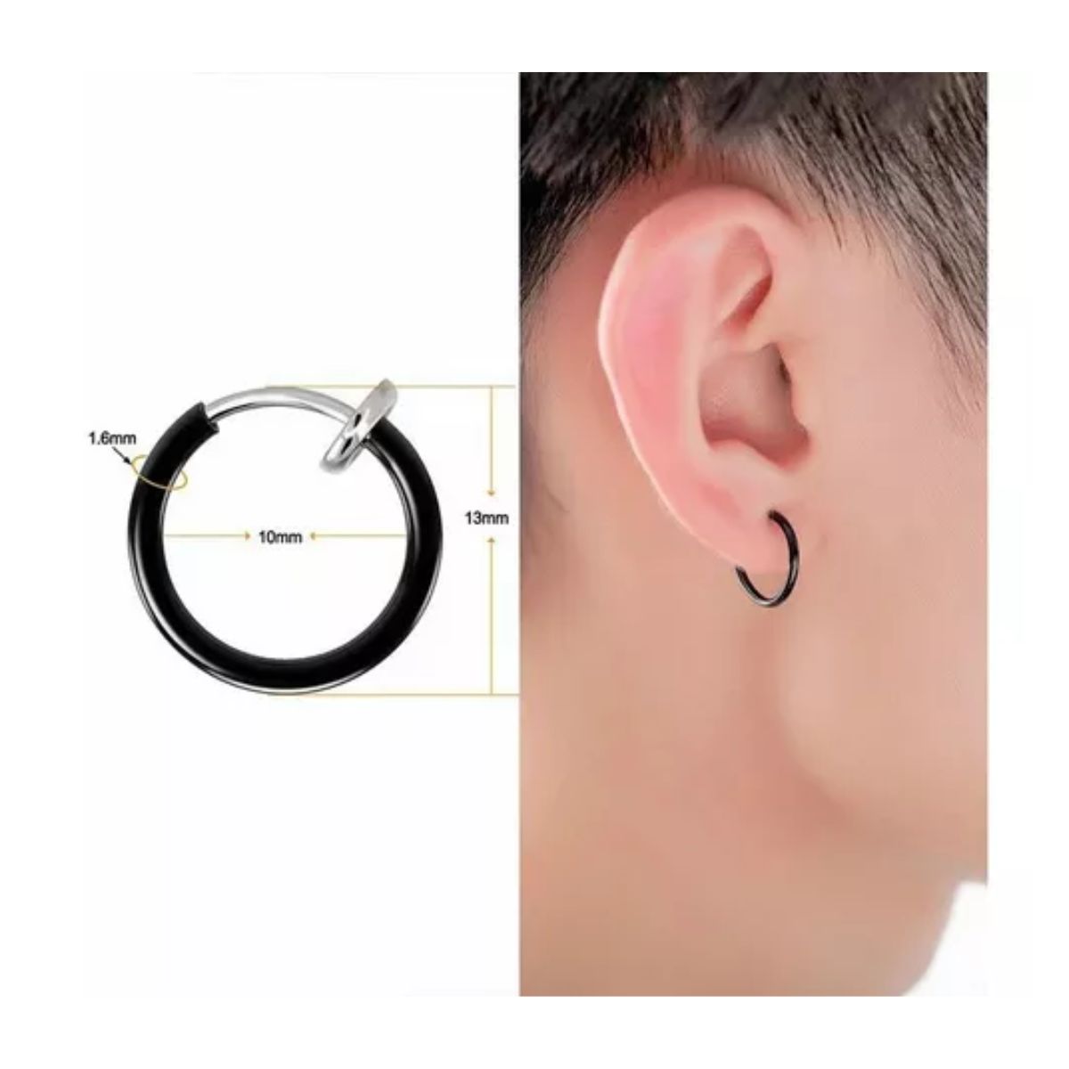 17piezas Aretes Hombre Falsos Piercing Estilo Punk Colgantes Negro