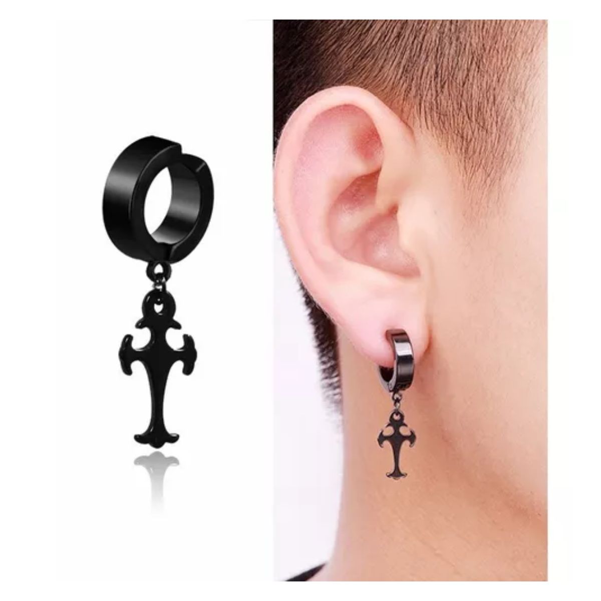 17piezas Aretes Hombre Falsos Piercing Estilo Punk Colgantes Negro