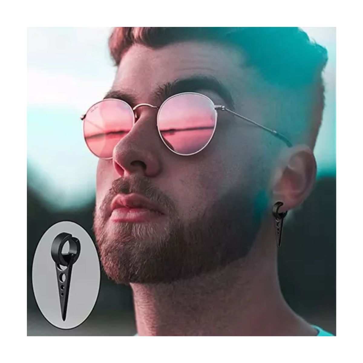 17piezas Aretes Hombre Falsos Piercing Estilo Punk Colgantes Negro