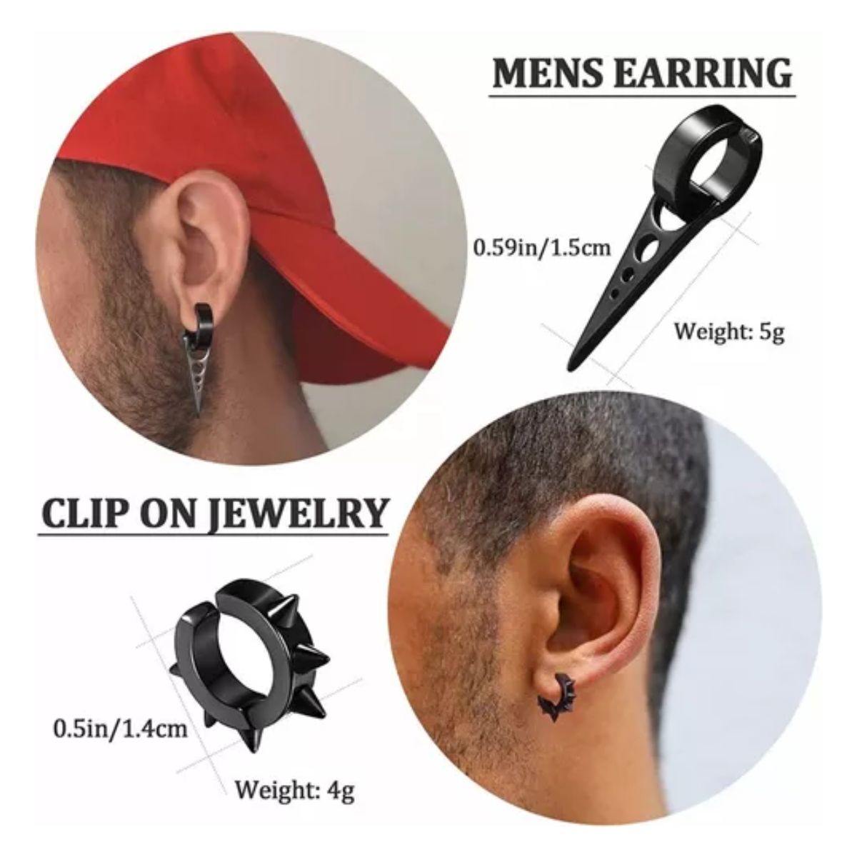 17piezas Aretes Hombre Falsos Piercing Estilo Punk Colgantes Negro