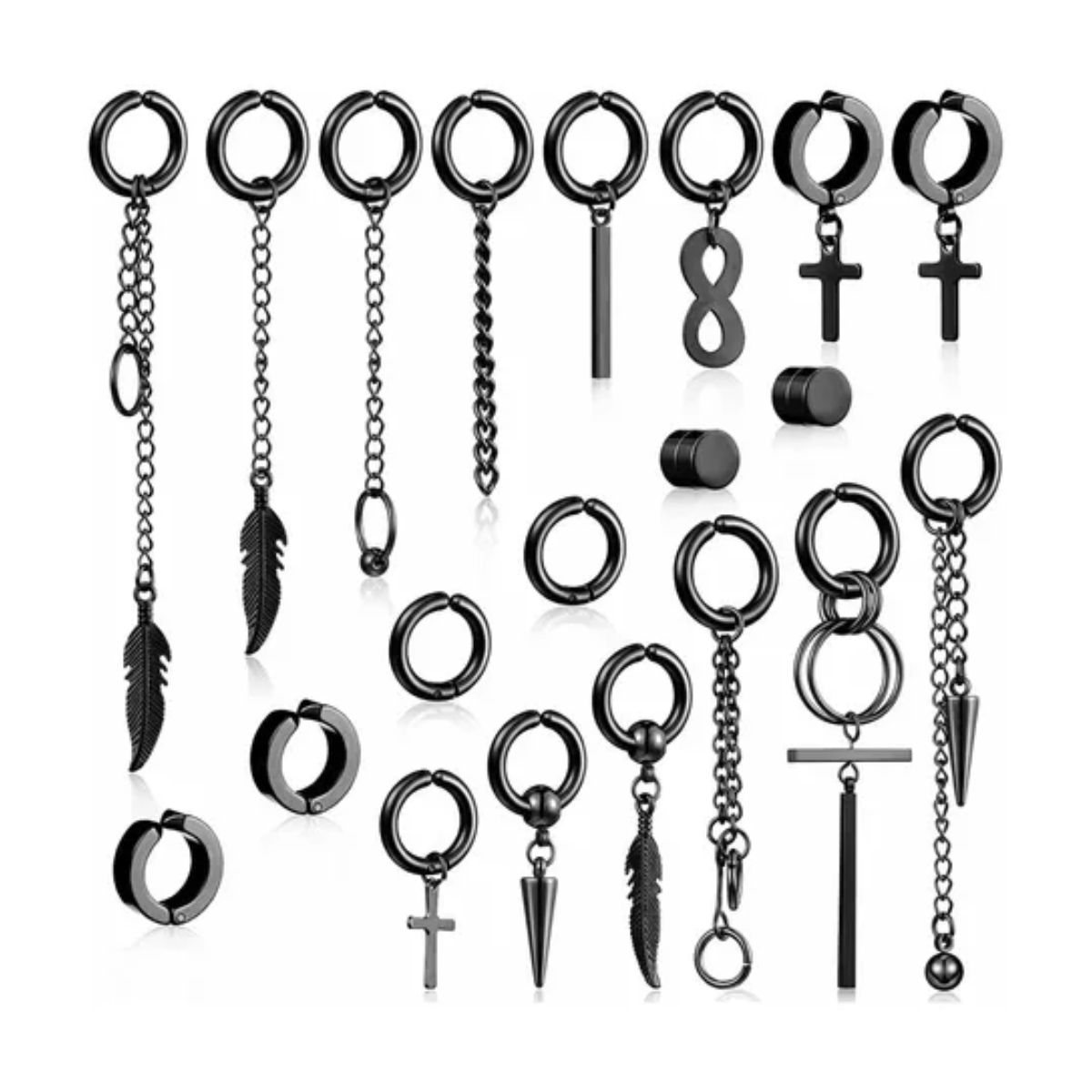 20 Piezas Aretes Falsos Piercing Hombre Mujer Arracadas Set negro