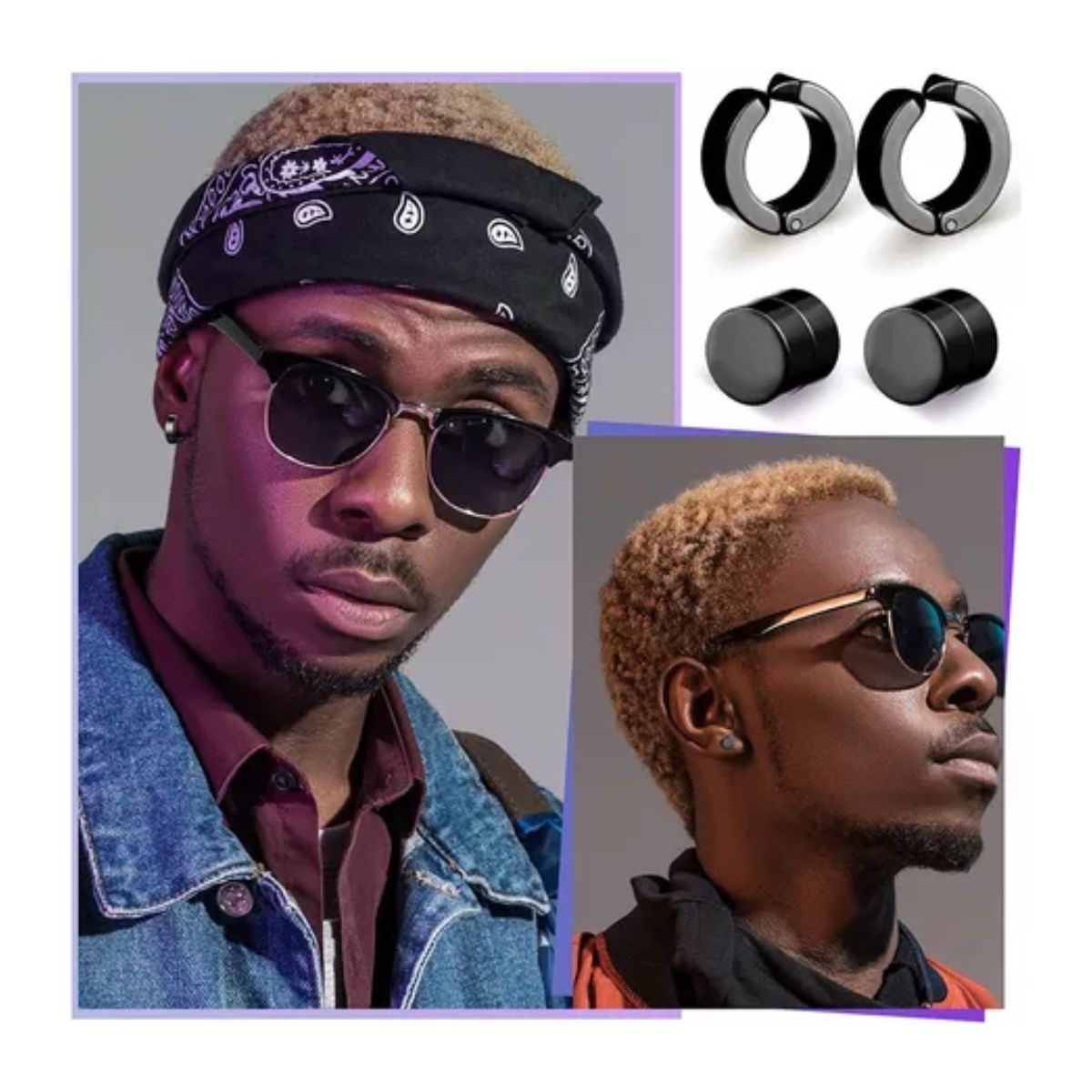 20 Piezas Aretes Falsos Piercing Hombre Mujer Arracadas Set negro