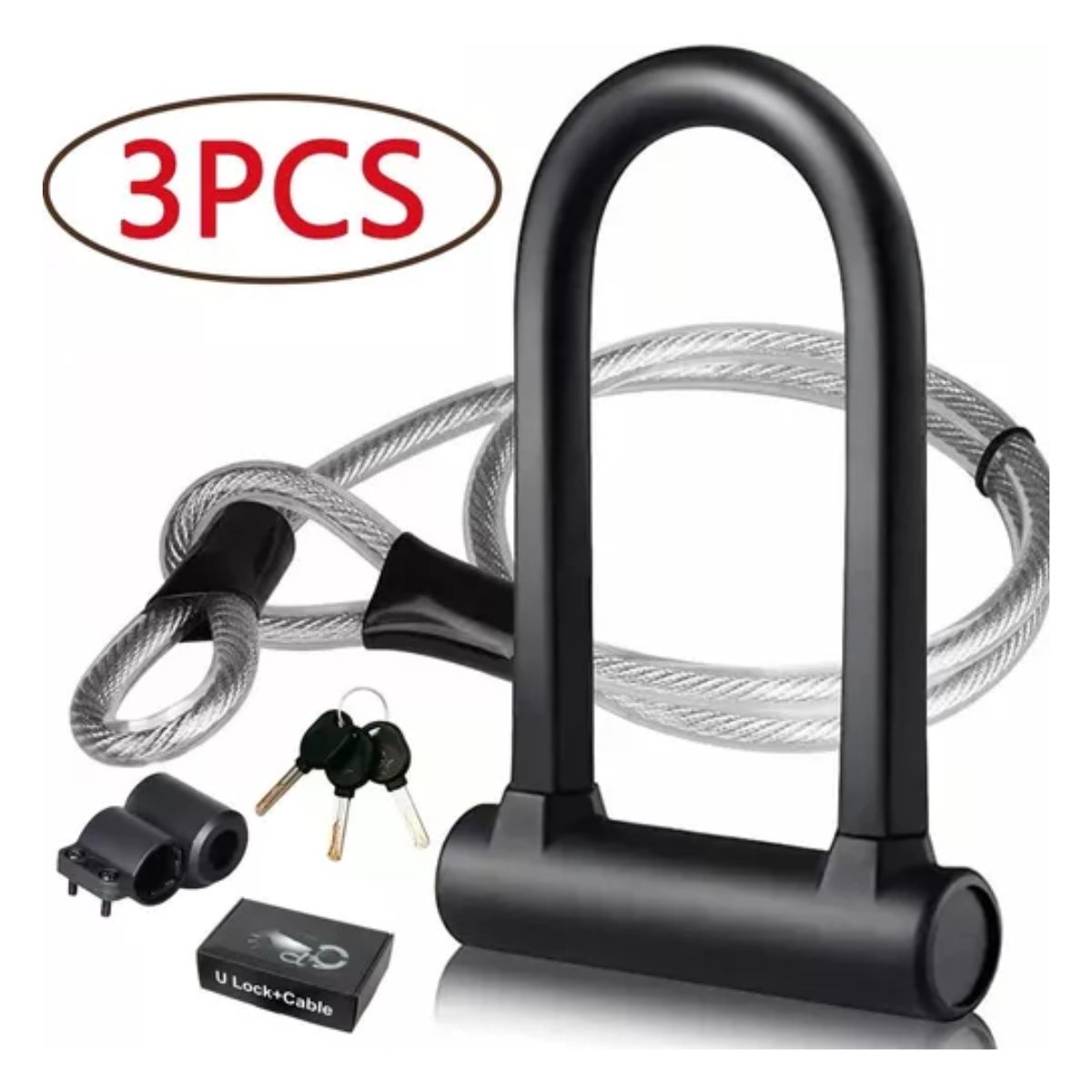 Candado Tipo U Para Bicicleta Seguridad Con 3 Llave 3pcs negro