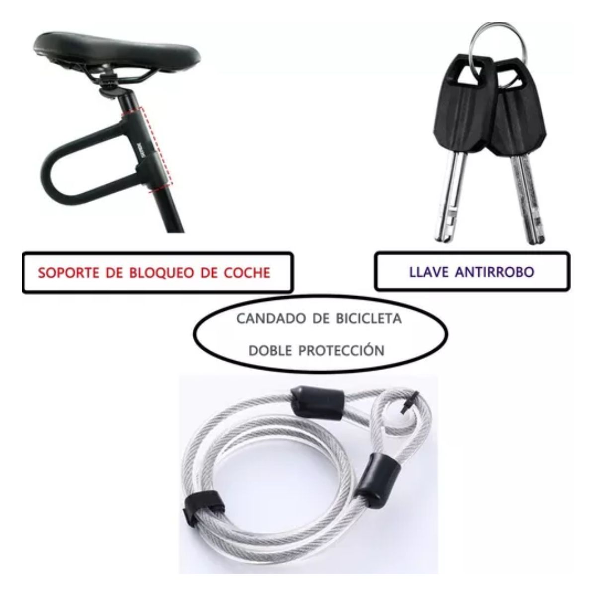 Candado Tipo U Para Bicicleta Seguridad Con 3 Llave 3pcs negro