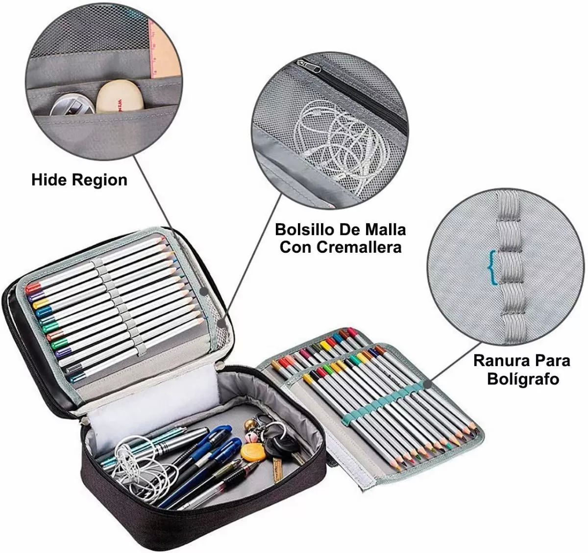 Estuche Para Lápices 72 Ranuras Lapiceras Organizador Escolar color NEGRO