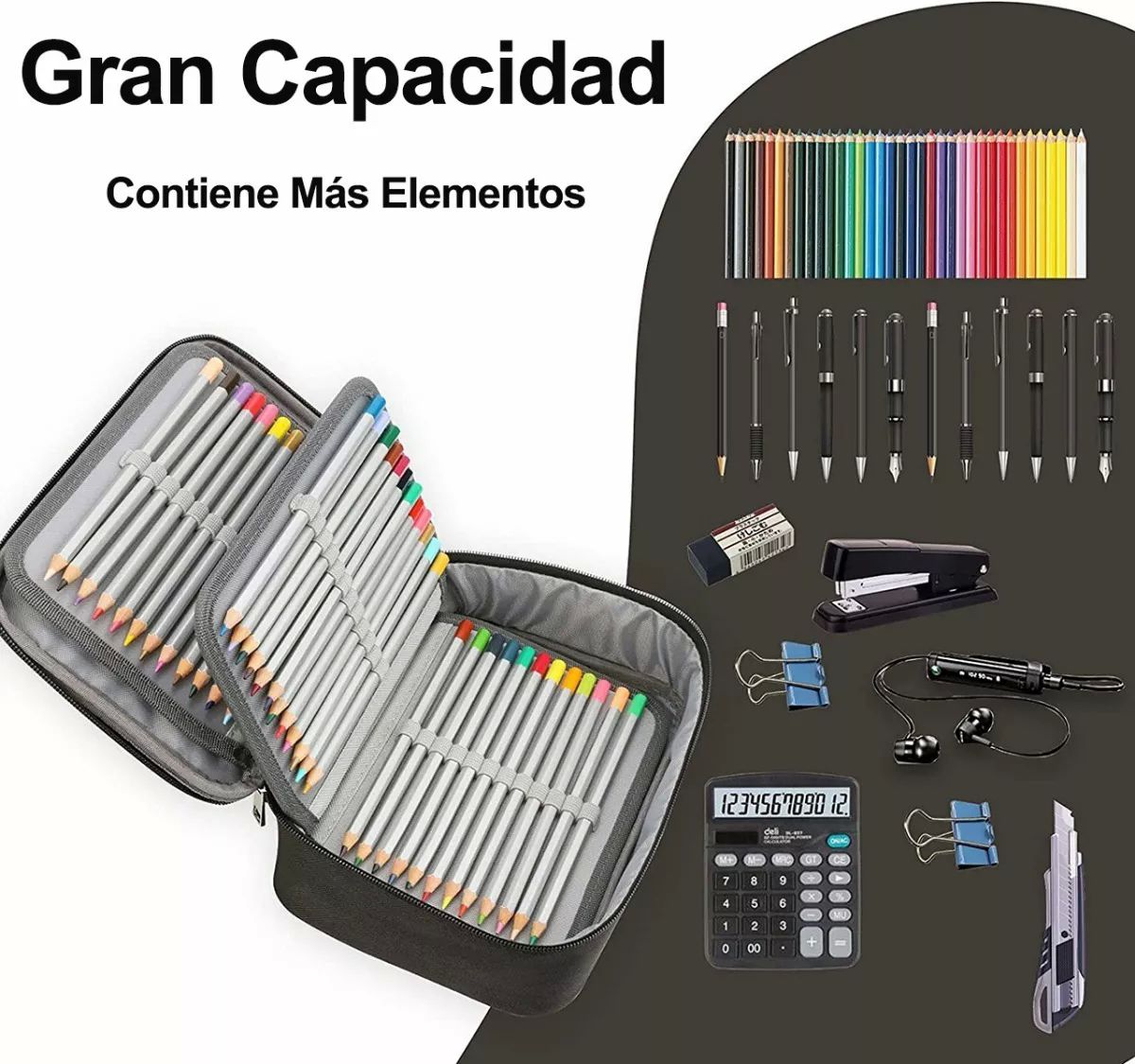 Estuche Para Lápices 72 Ranuras Lapiceras Organizador Escolar color NEGRO