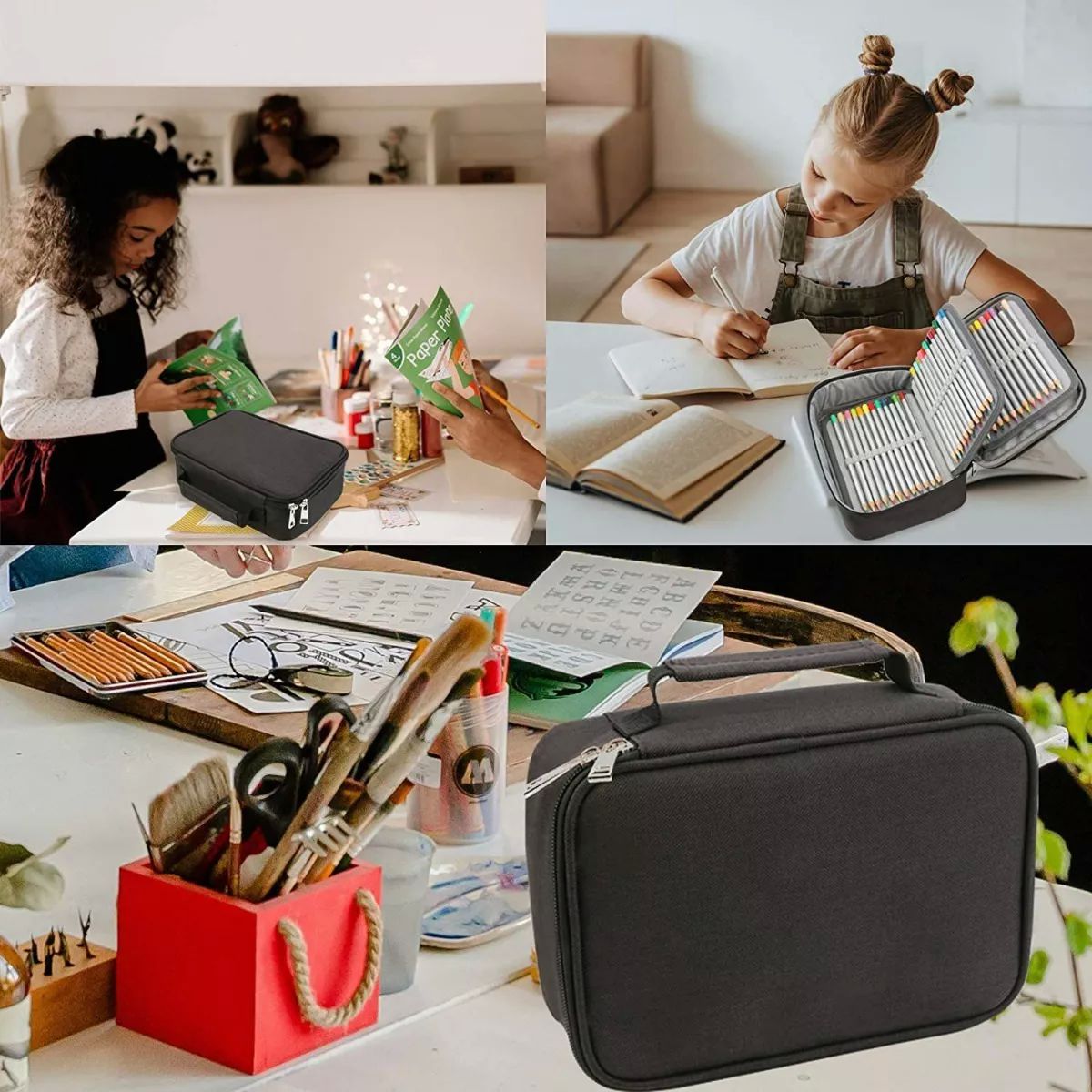 Estuche Para Lápices 72 Ranuras Lapiceras Organizador Escolar color NEGRO