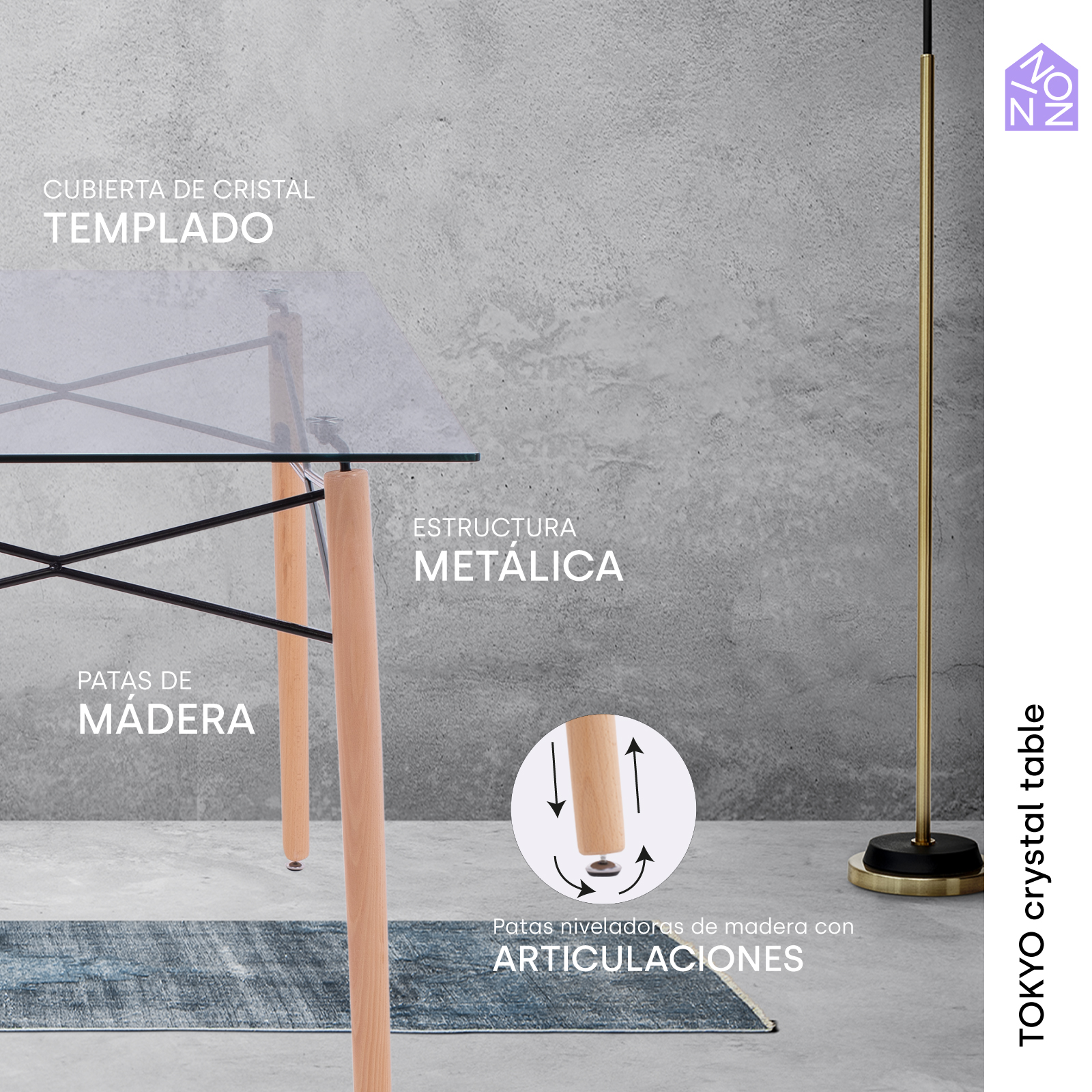 NINON HOME Mesa Comedor Vidrio Templado Minimalista | 6 Personas | Interior hogar | Exterior Jardin