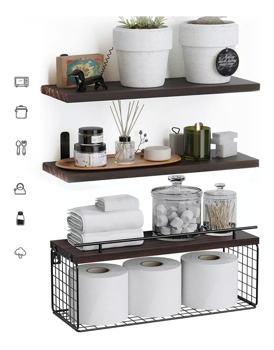 Estantes Flotantes Modernas Con Canasta De Alambre Duradero