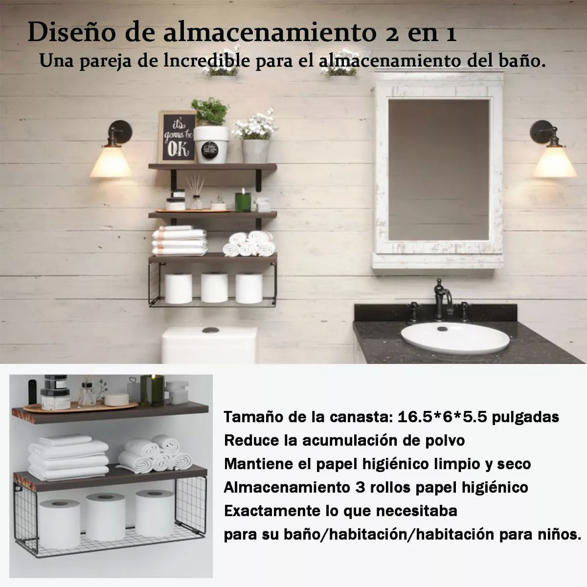 Estantes Flotantes Modernas Con Canasta De Alambre Duradero