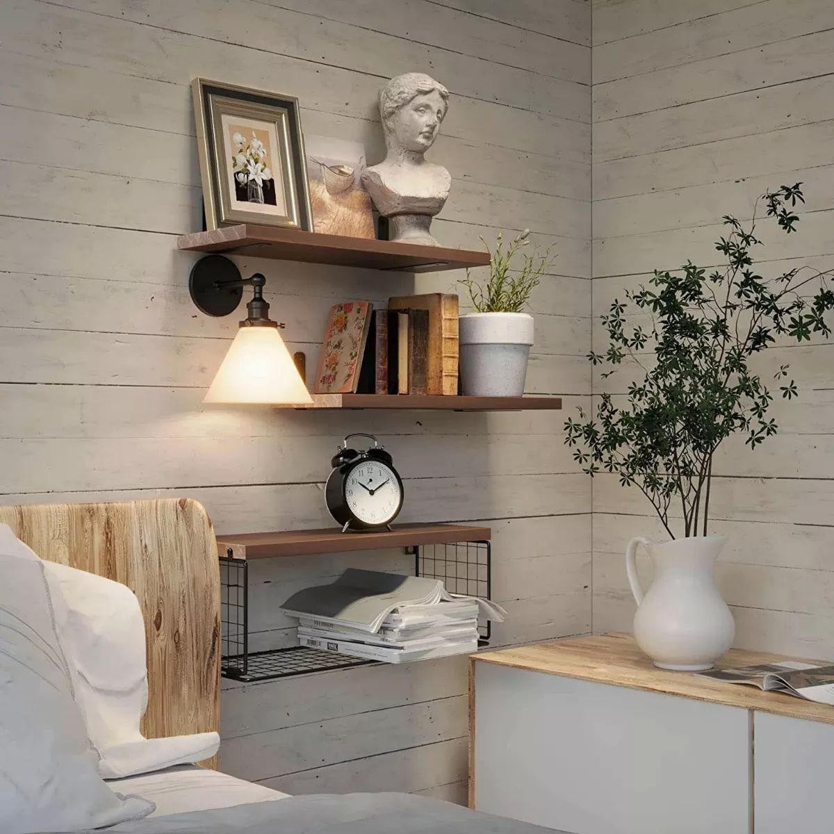 Estantes Flotantes Modernas Con Canasta De Alambre Duradero