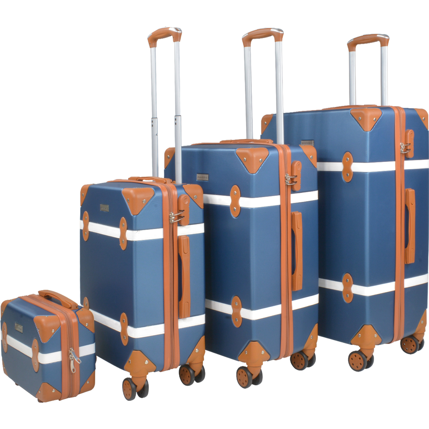 Set Maletas Viaje Vintage 4 Ruedas Resistentes Retro Tipo Baul Azul 4 pz.
