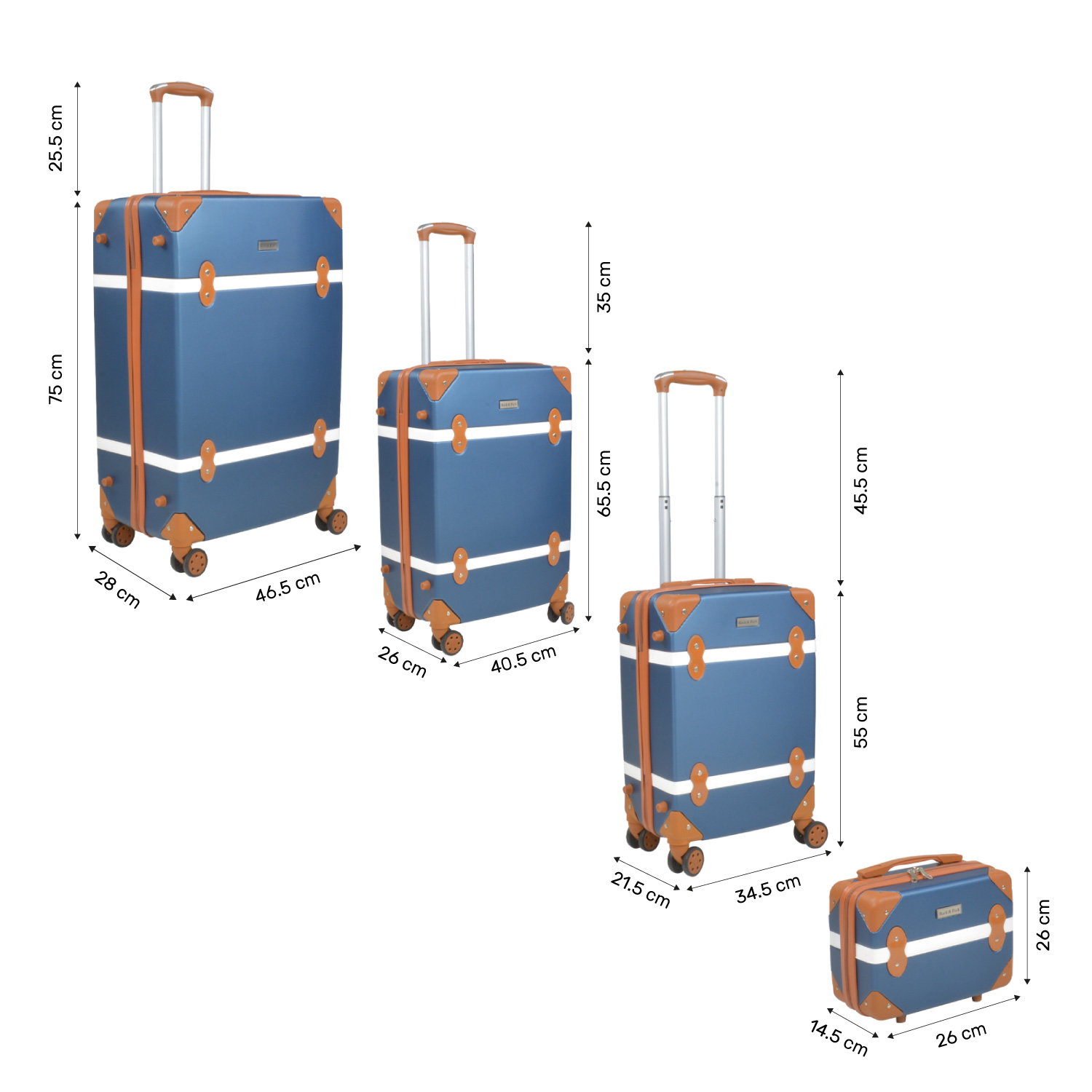 Set Maletas Viaje Vintage 4 Ruedas Resistentes Retro Tipo Baul Azul 4 pz.