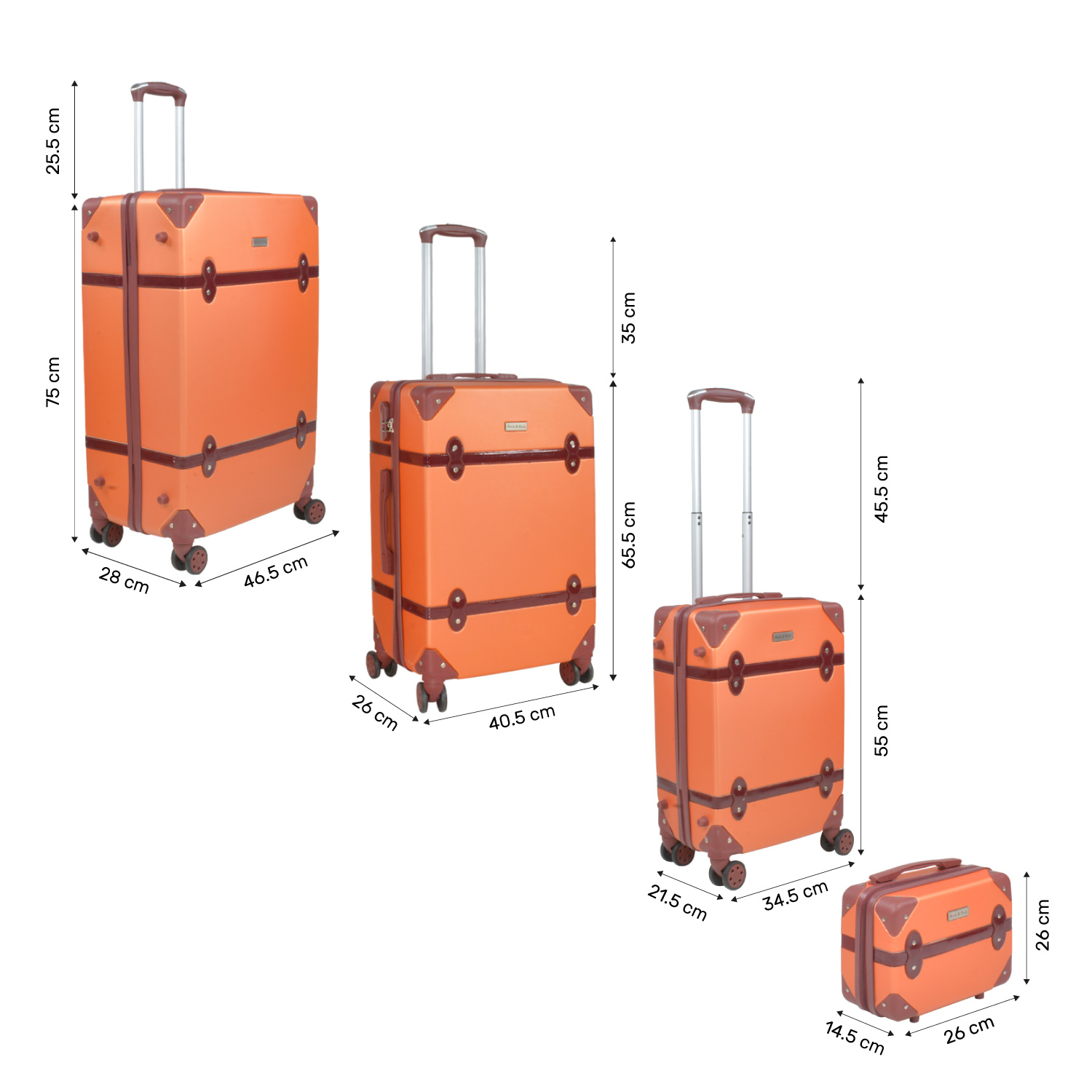 Set Maletas Viaje Vintage 4 Ruedas Resistentes Retro Tipo Baul Calabaza 4 pz.