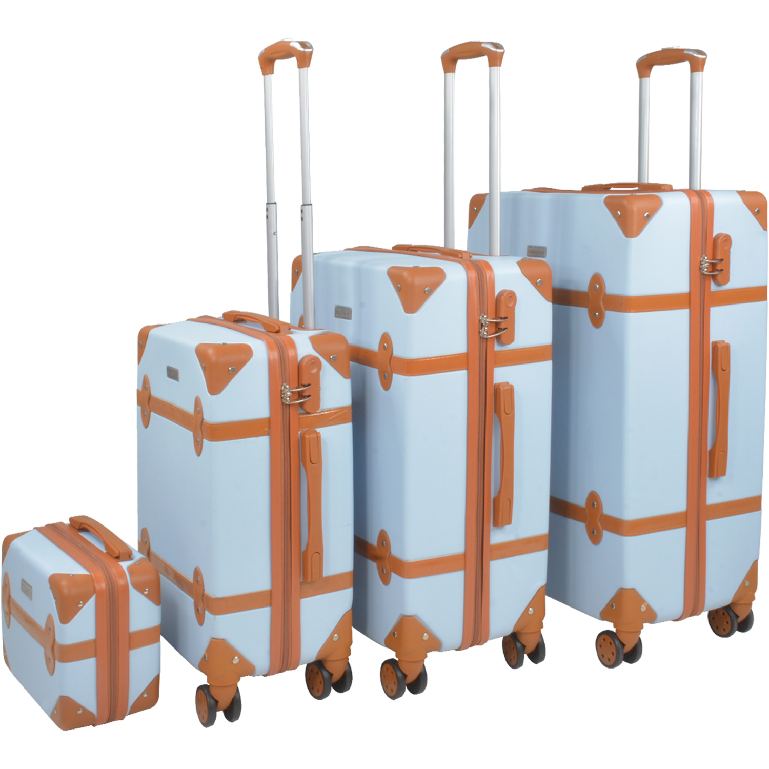 Set Maletas Viaje Vintage 4 Ruedas Resistentes Retro Tipo Baul Azul Cielo 4 pz.
