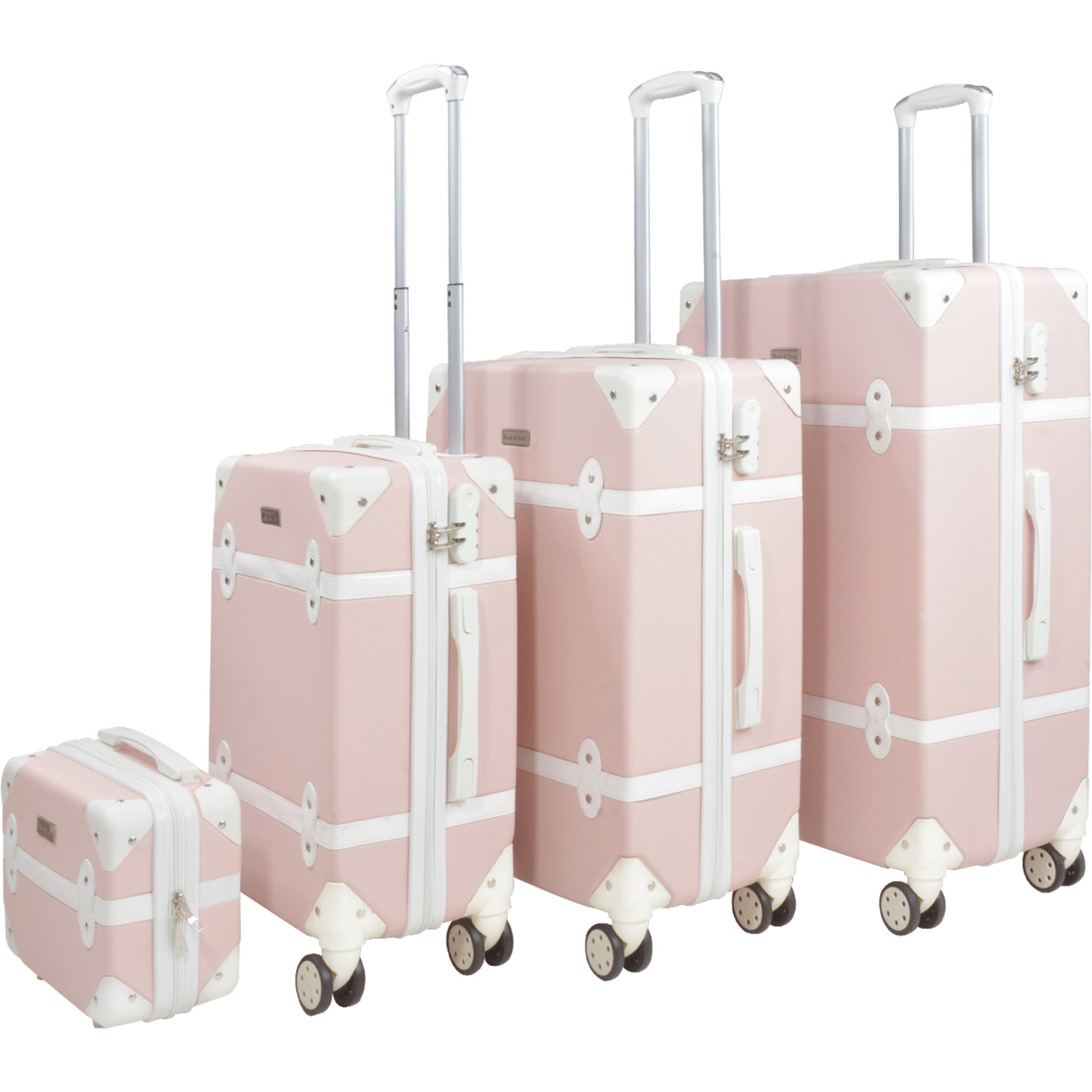 Set Maletas Viaje Vintage 4 Ruedas Resistentes Retro Tipo Baul Rosa 4 pz.