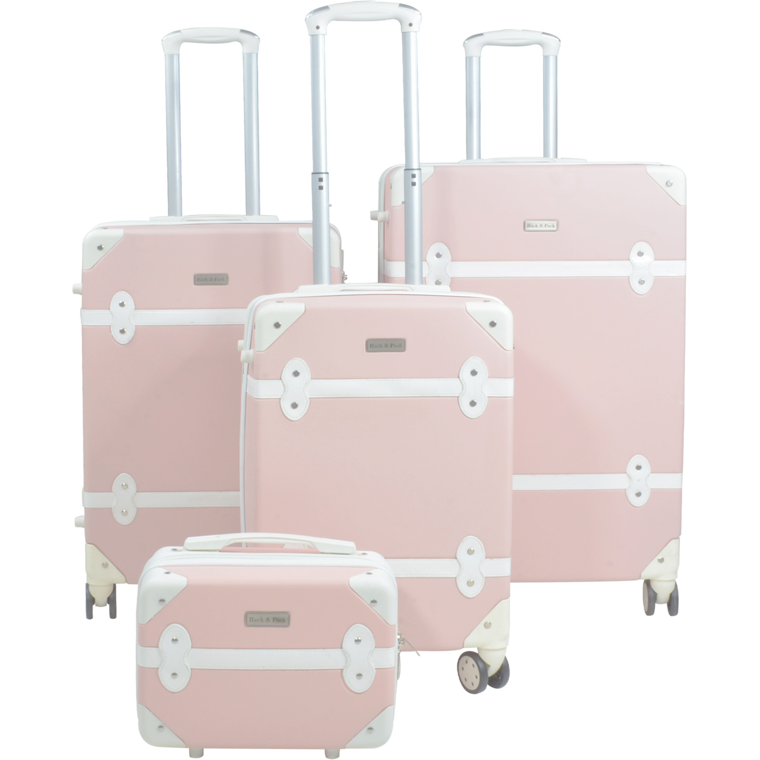 Set Maletas Viaje Vintage 4 Ruedas Resistentes Retro Tipo Baul Rosa 4 pz.