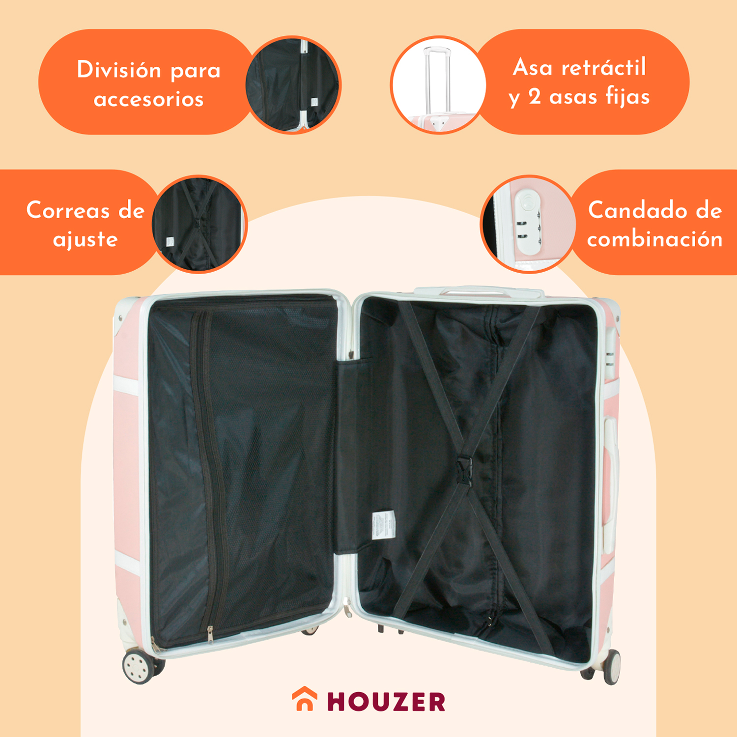 Set Maletas Viaje Vintage 4 Ruedas Resistentes Retro Tipo Baul Rosa 4 pz.