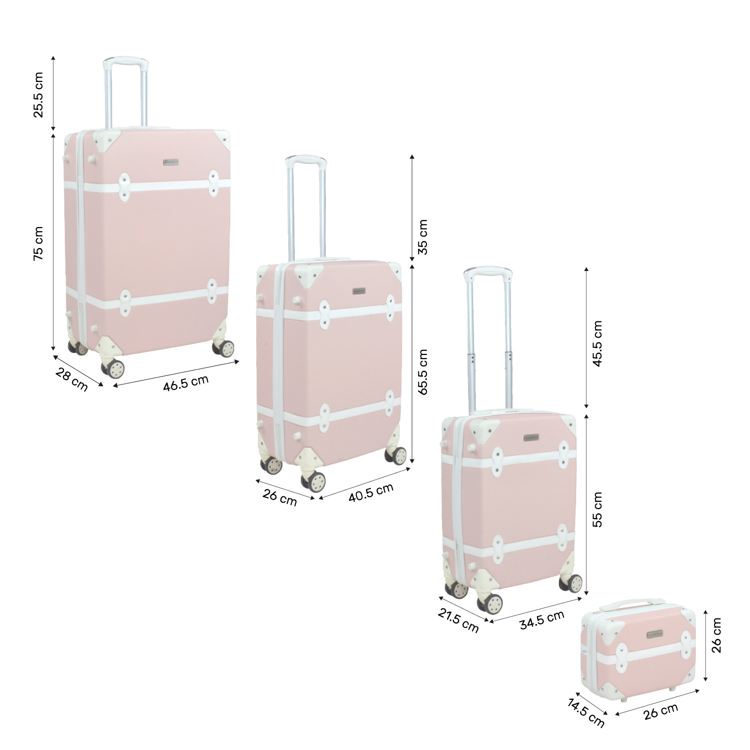 Set Maletas Viaje Vintage 4 Ruedas Resistentes Retro Tipo Baul Rosa 4 pz.