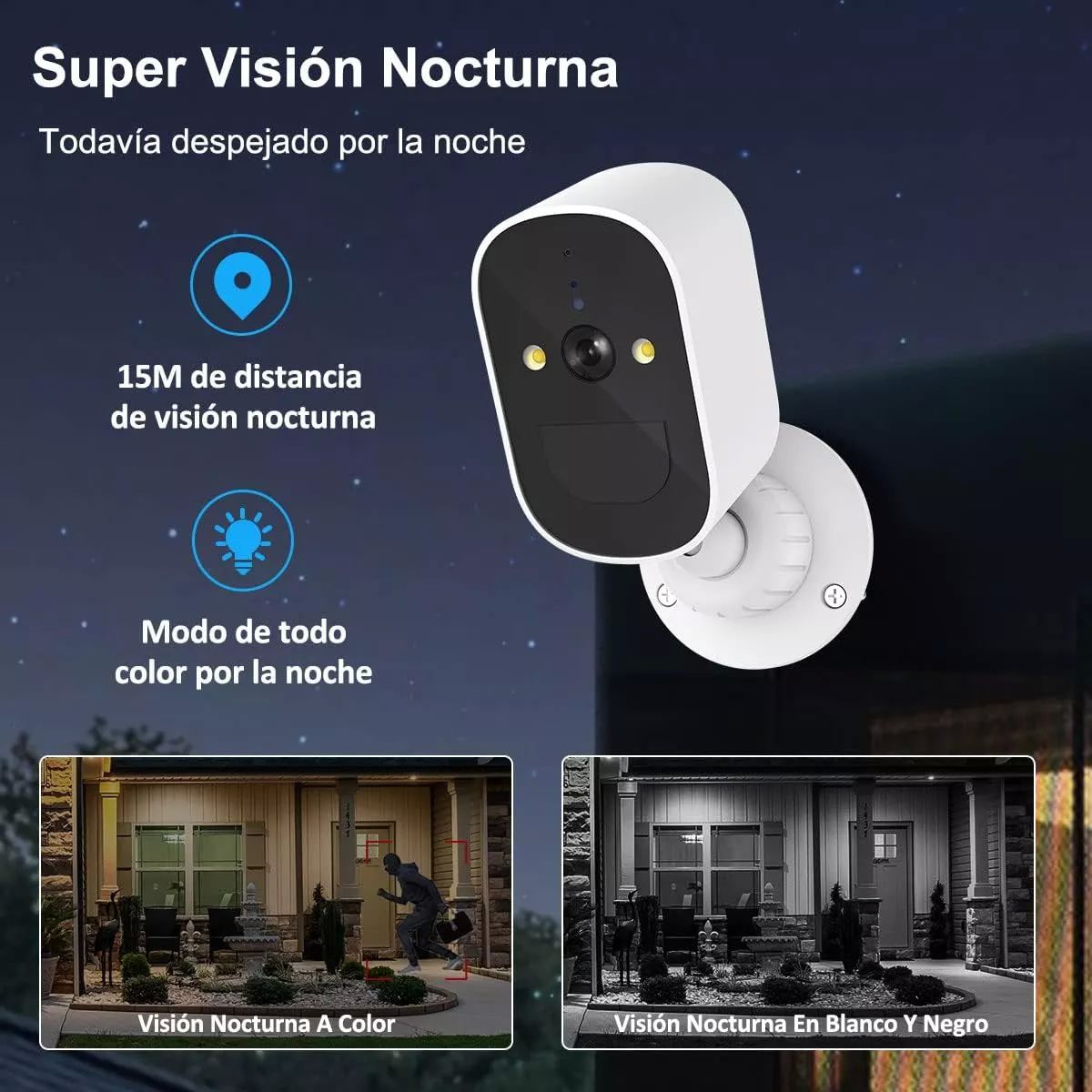 Oyes Cámara Seguridad Exterior Hd 2k Con Batería Recargable Color Blanco