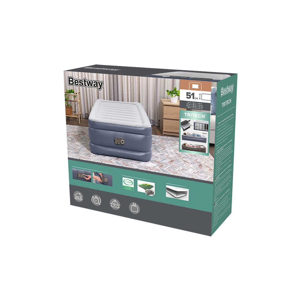 Colchon Inflable Bestway Individual Doble Altura Con Bomba