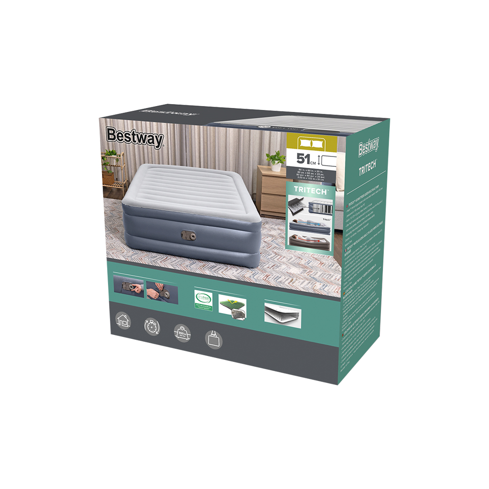 Colchon Inflable Bestway Queen De Doble Altura Con Bomba