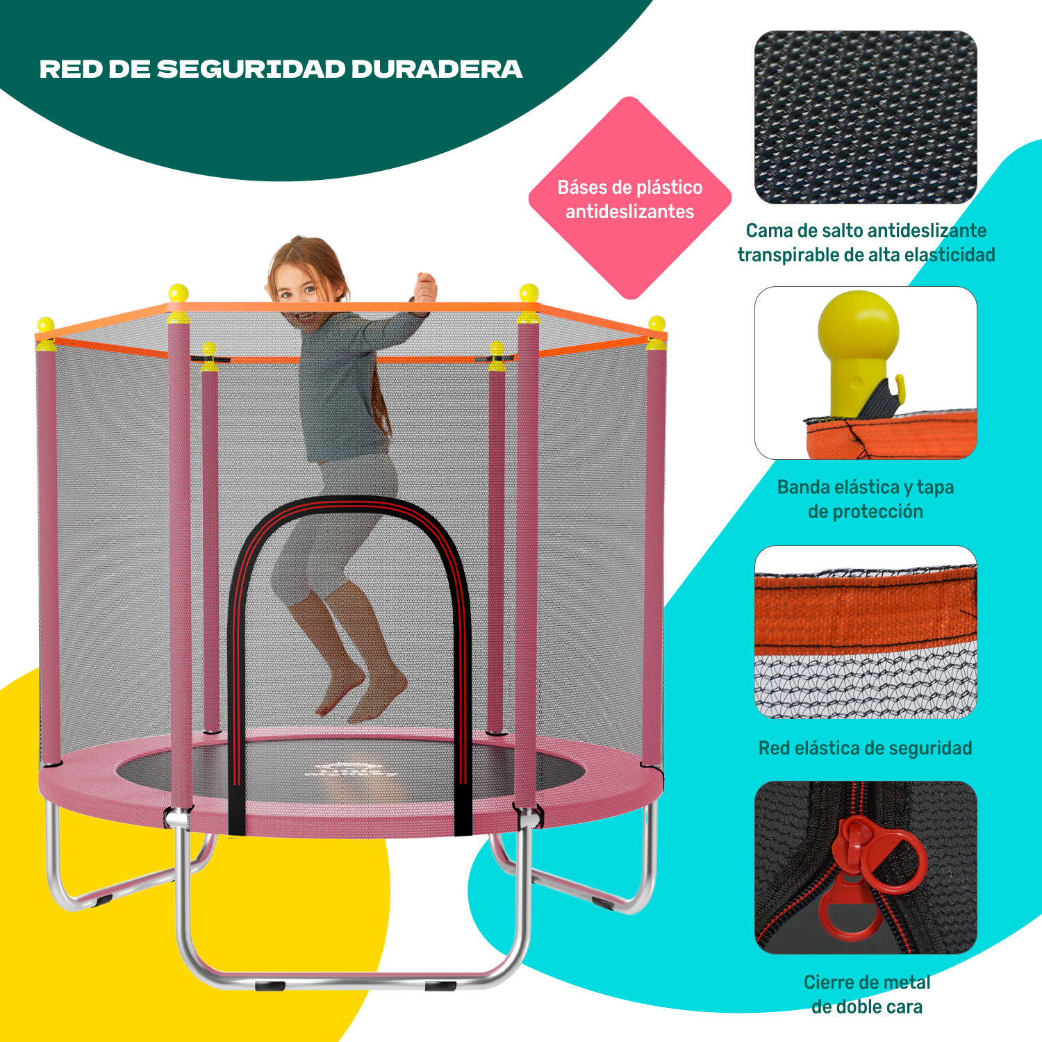 Trampolin Tumbling Niños Brincolin Infantil Red Seguridad Rosa