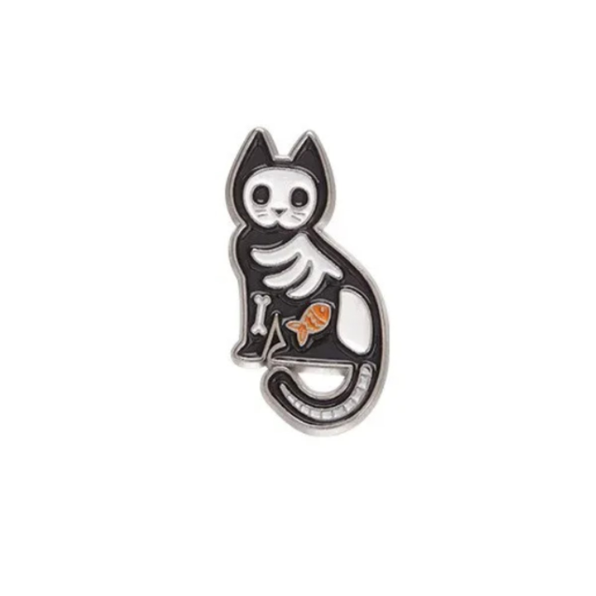  Pines Broche Insignia esqueleto Animal esmaltado solapa gato regalo metálico negro blanco adorno