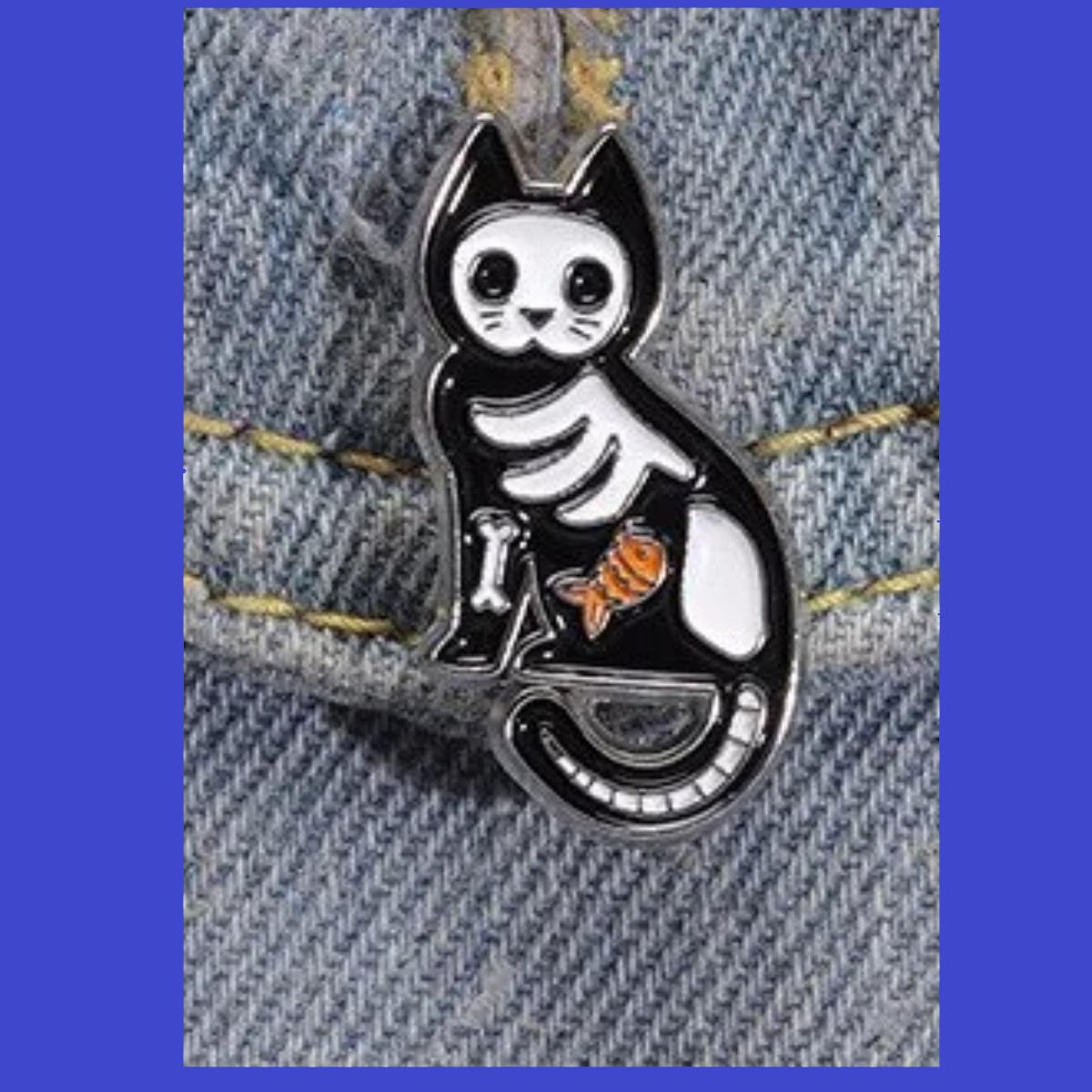  Pines Broche Insignia esqueleto Animal esmaltado solapa gato regalo metálico negro blanco adorno