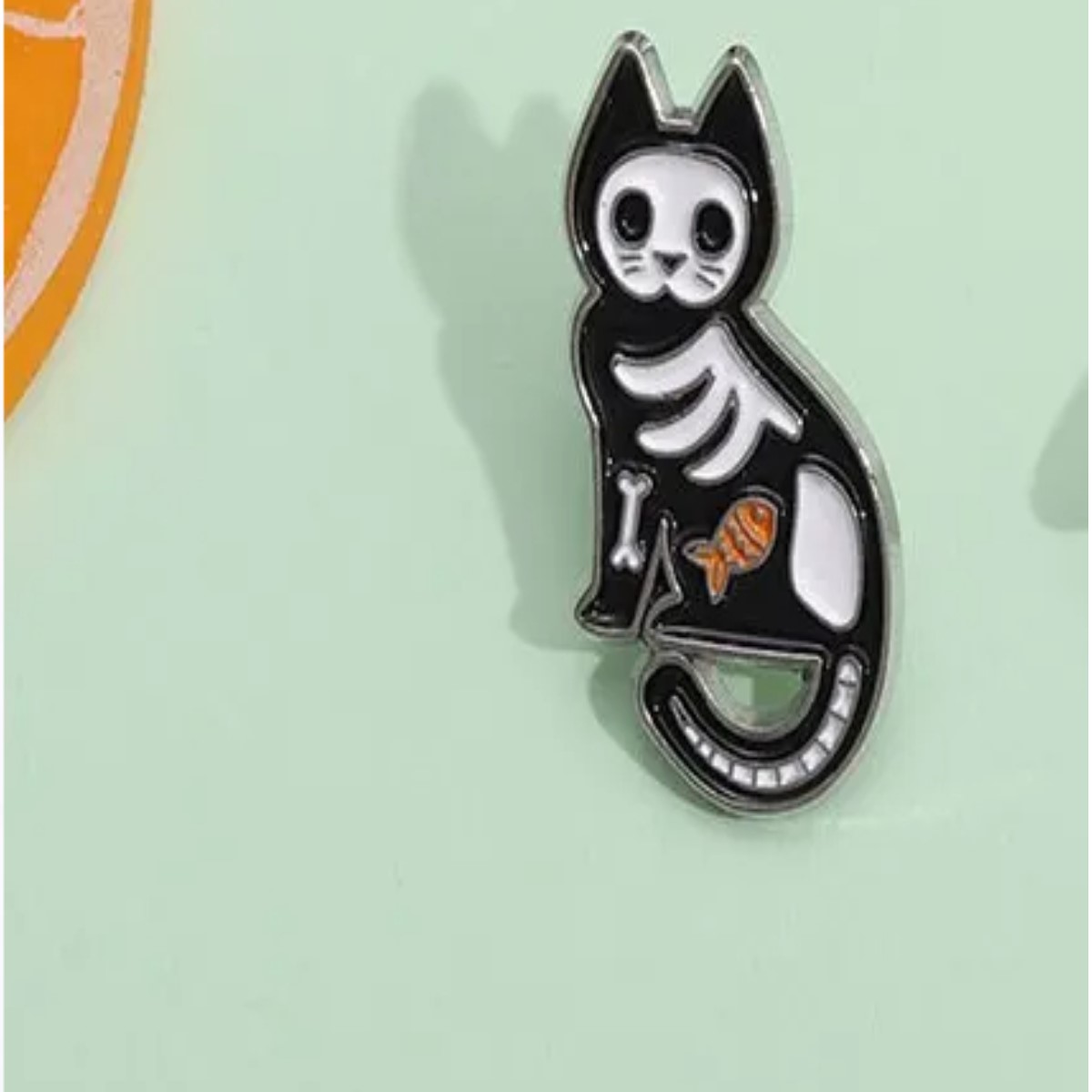  Pines Broche Insignia esqueleto Animal esmaltado solapa gato regalo metálico negro blanco adorno