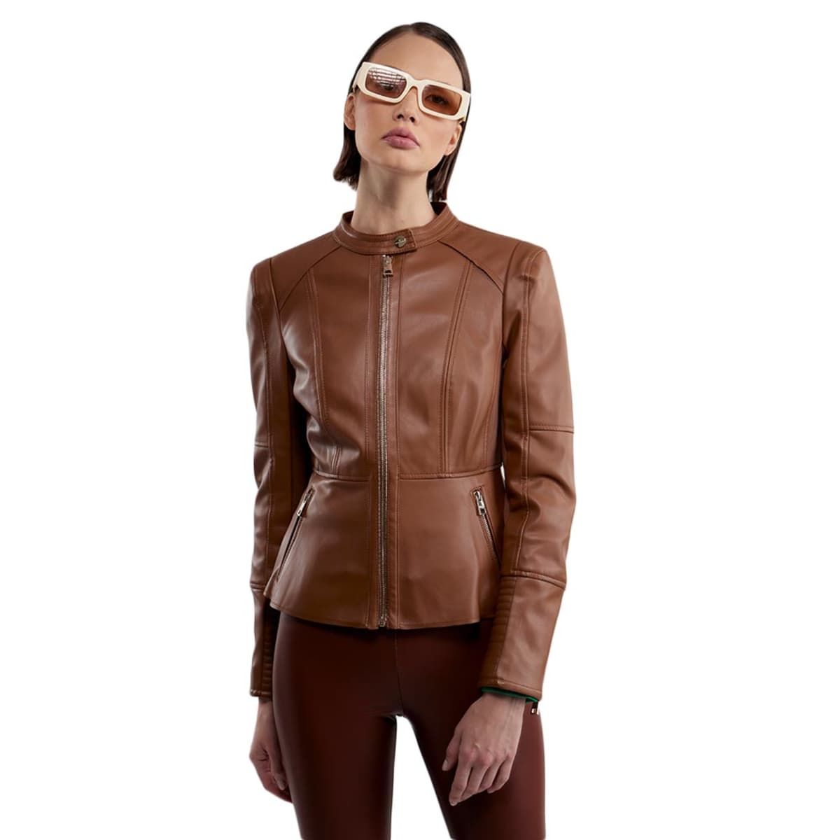 Chamarra Holly Land con tacto de piel color miel, para mujer, mod. 1093124