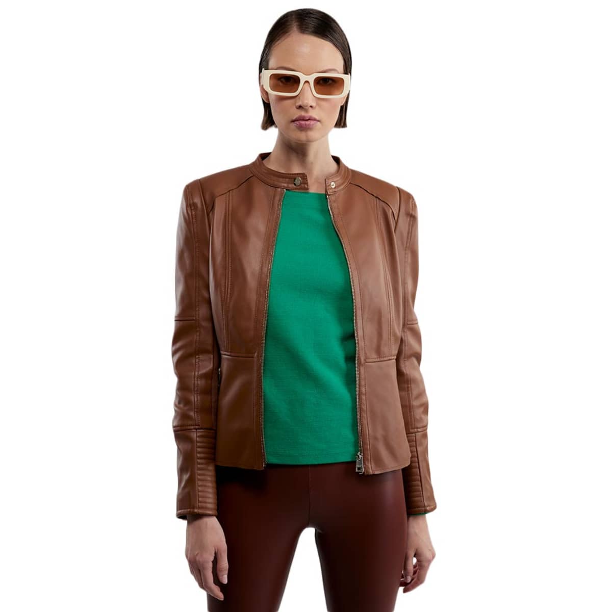 Chamarra Holly Land con tacto de piel color miel, para mujer, mod. 1093124