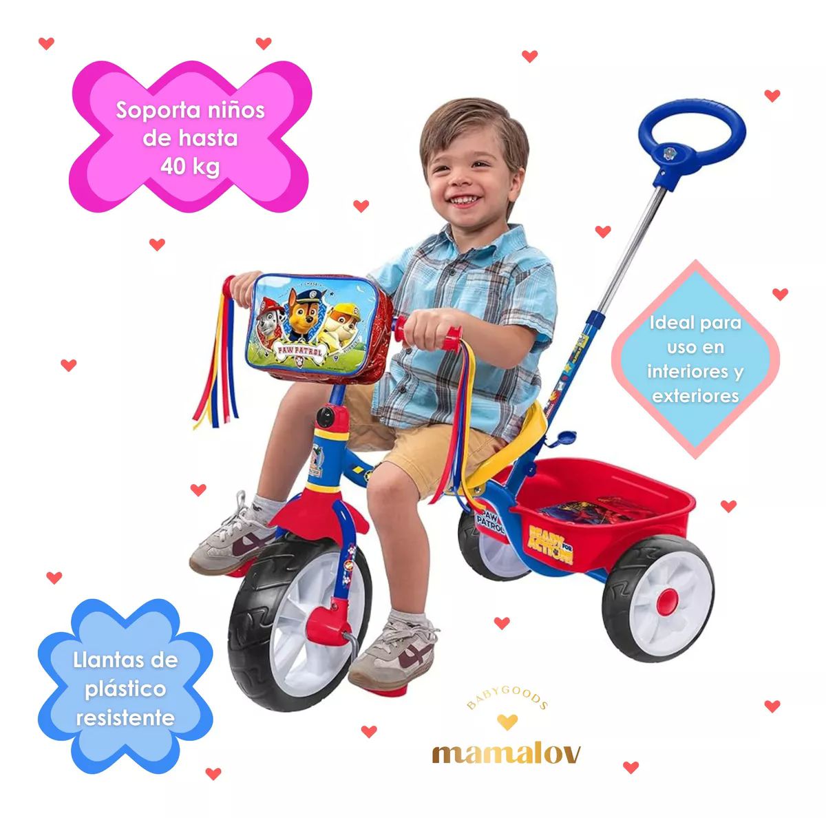 Triciclo Apache Para Niño Paw Patrol Con Barra Empuje Azul