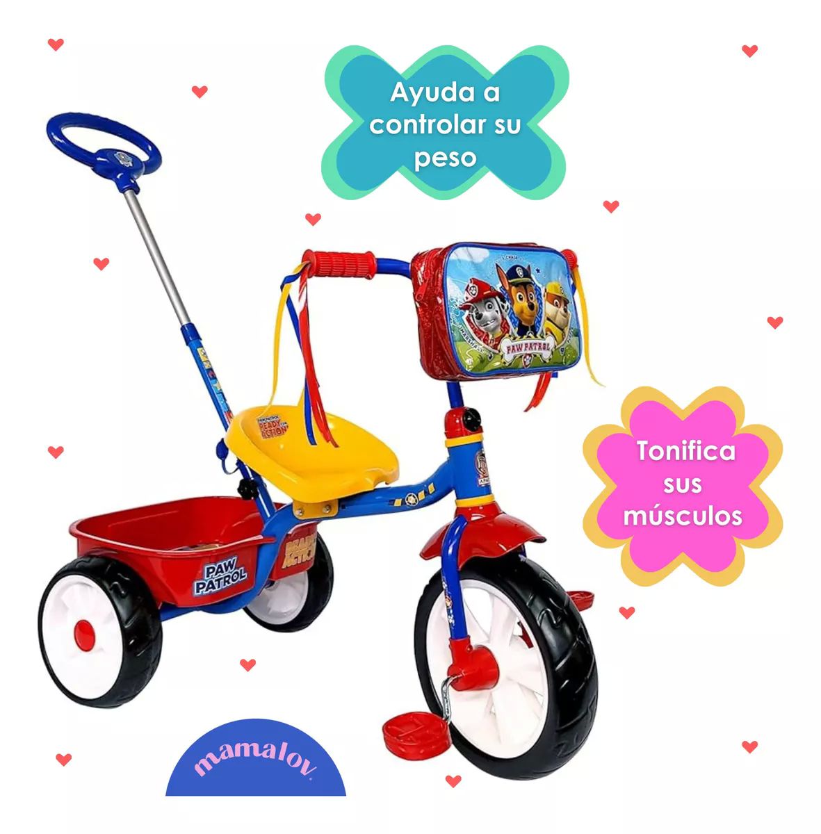 Triciclo Apache Para Niño Paw Patrol Con Barra Empuje Azul
