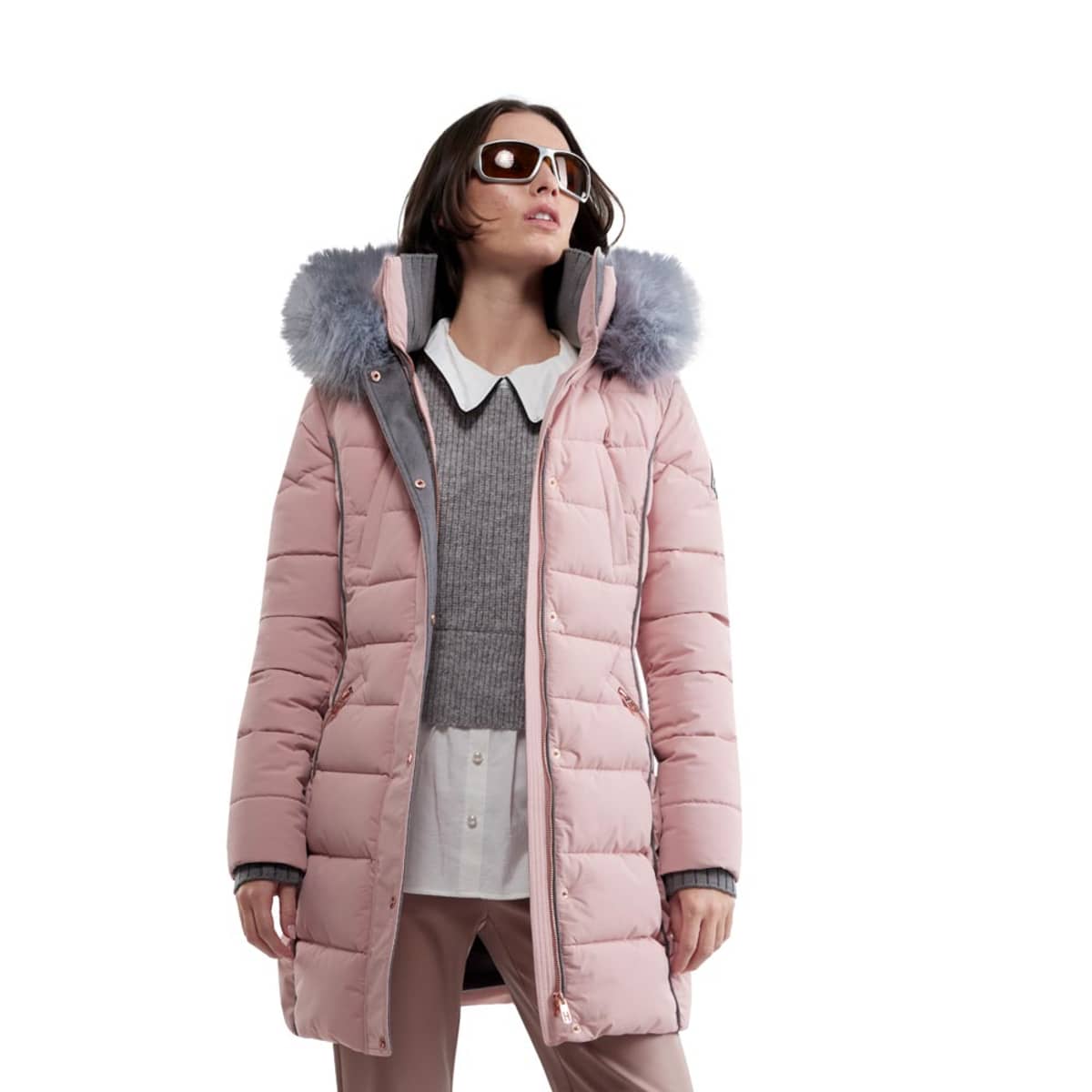 Chamarra larga capitonada para mujer, color rosa, marca Holly Land, mod. 1098155