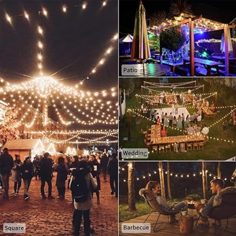 Guirnalda De Luces Para Exterior 15M  25+2 Luces Exterior, G40 Luces Para Jardín Para Exterior Impermeable
