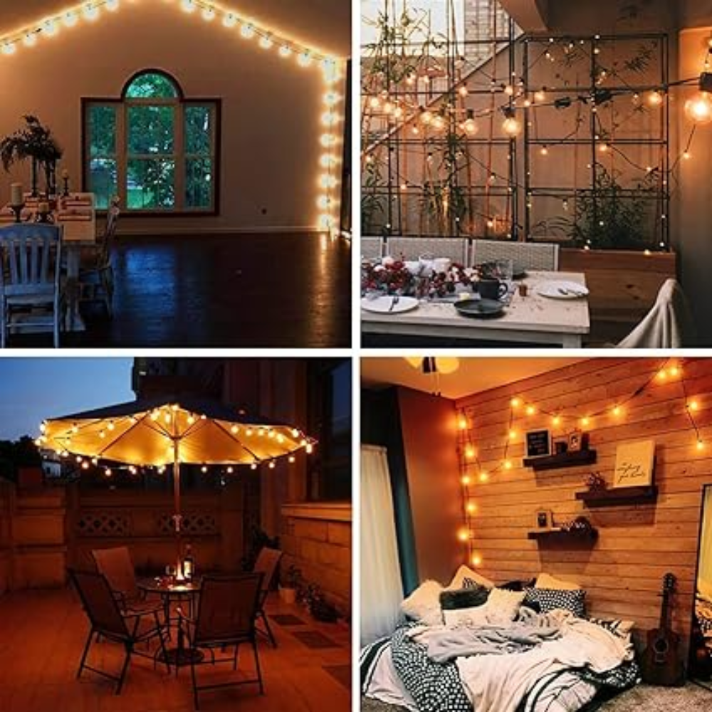 Guirnalda De Luces Para Exterior 15M  25+2 Luces Exterior, G40 Luces Para Jardín Para Exterior Impermeable