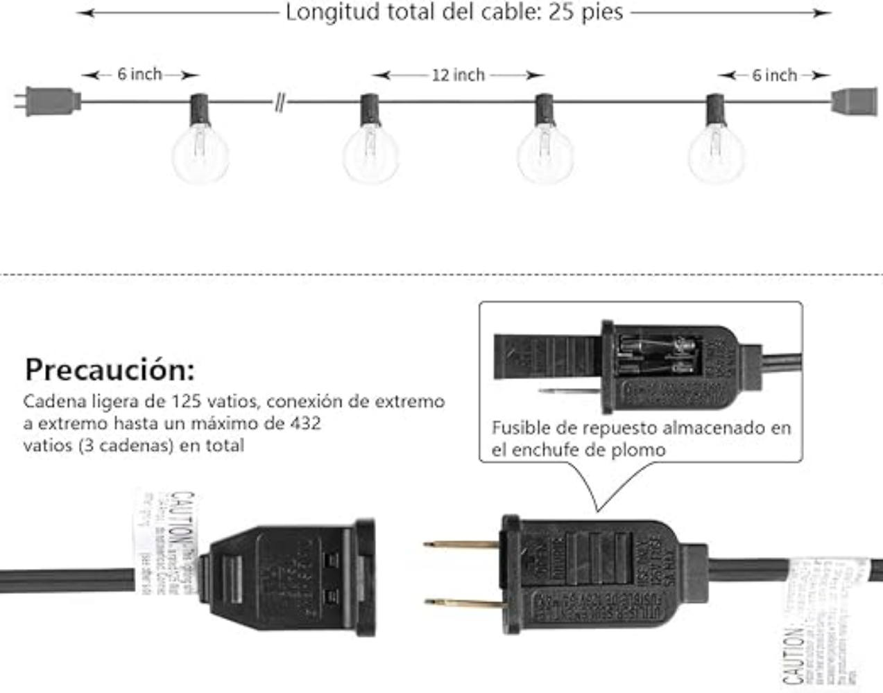 Guirnalda De Luces Para Exterior 15M  25+2 Luces Exterior, G40 Luces Para Jardín Para Exterior Impermeable